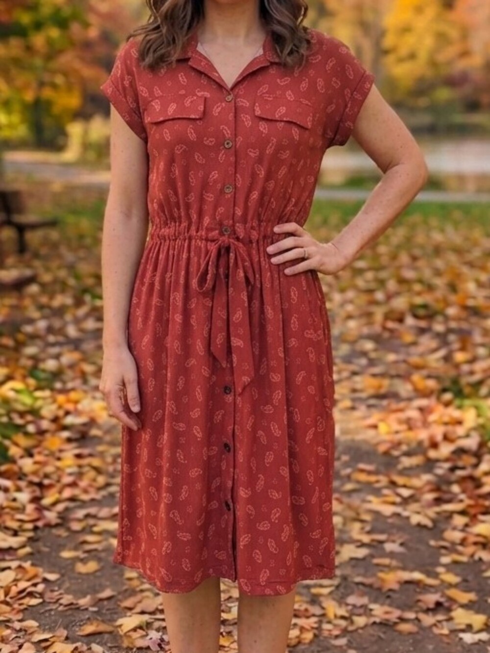 LuLaRoe Emily Paisley Boho Chic Midi Shirt Dress with Drawstring Waist Size XXS